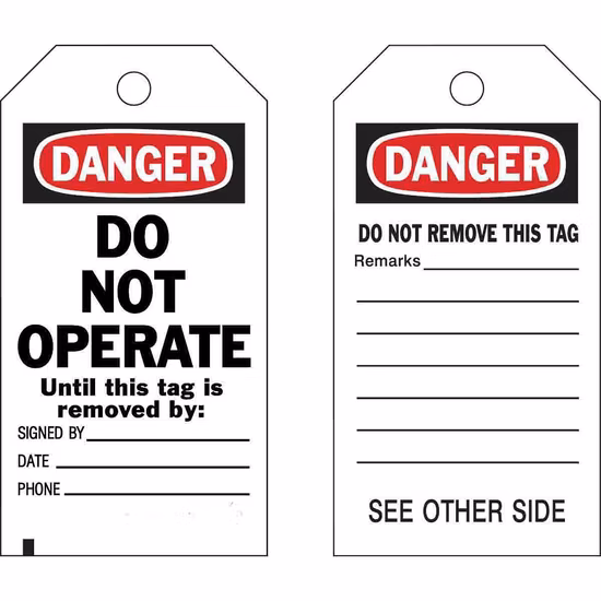 Do Not Operate Danger Hand Tag PVC Plastic Lockout Tags