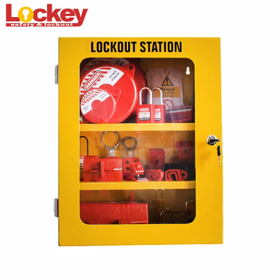 Grupo de segurança de aço amarelo endurecido montado na parede Caixa de identificação de bloqueio